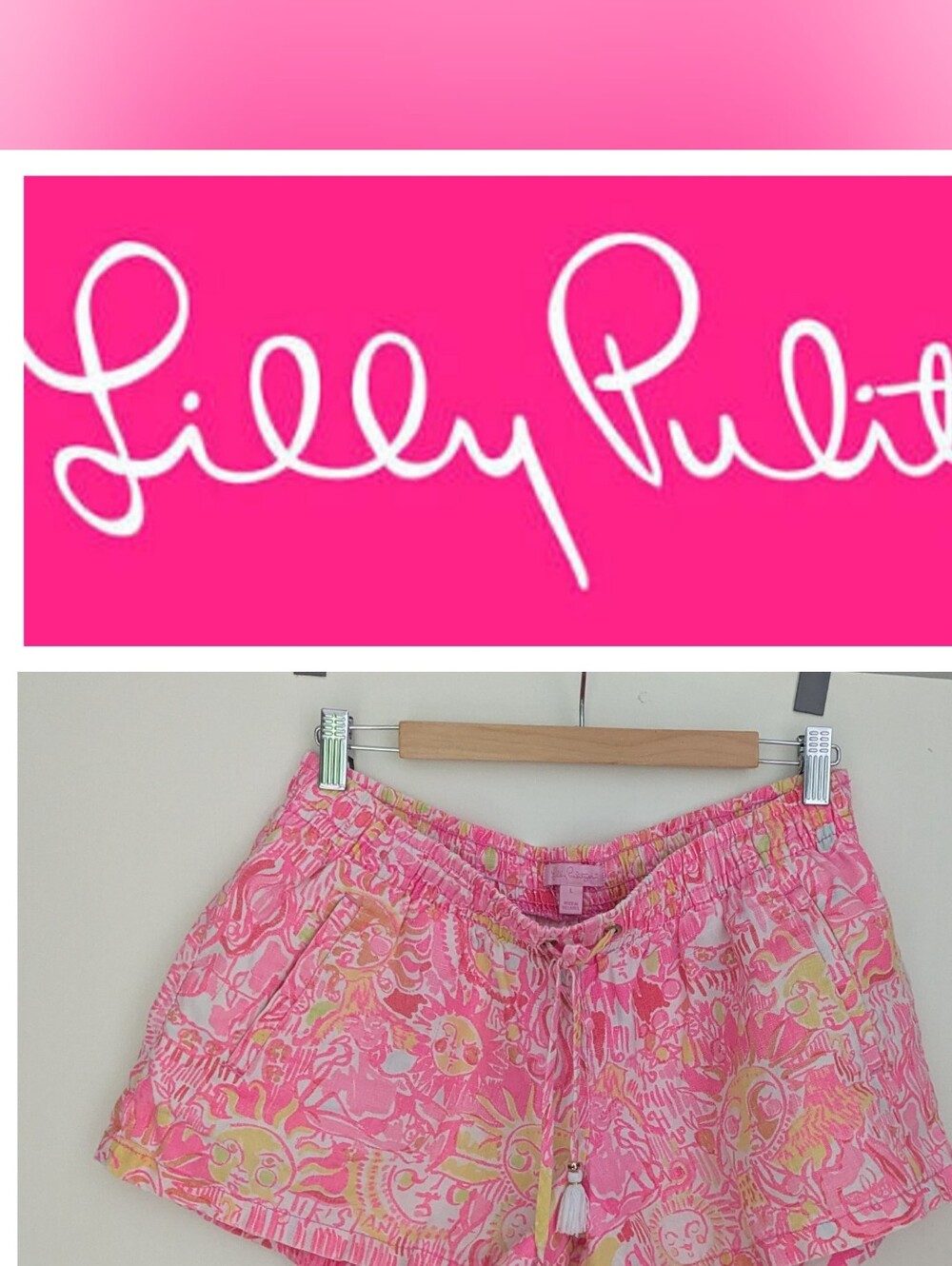 Lilly Pulitzer Yellow & Pink Bay Breeze Shorts Size Large